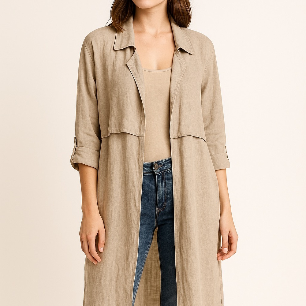 πΎ Artisan NY Linenβ Minimalist Duster Jacket β Womenβs Size Medium - Picture 2 of 6